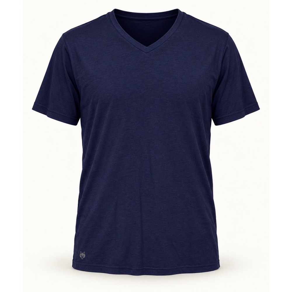 Greyson Men's V-Neck T-Shirt Navy Blue Wolf Logo Golf Casual Size L lightweight